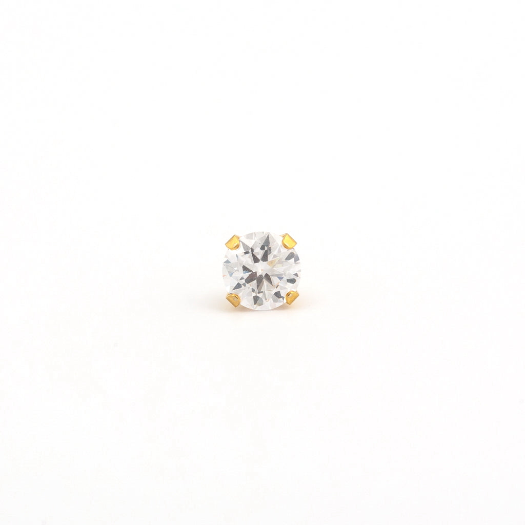 Sensitive Sterilized Prong-Set Cubic Zirconia  Fashion Studs -  Clear  cz- 6mm - Gold Plated