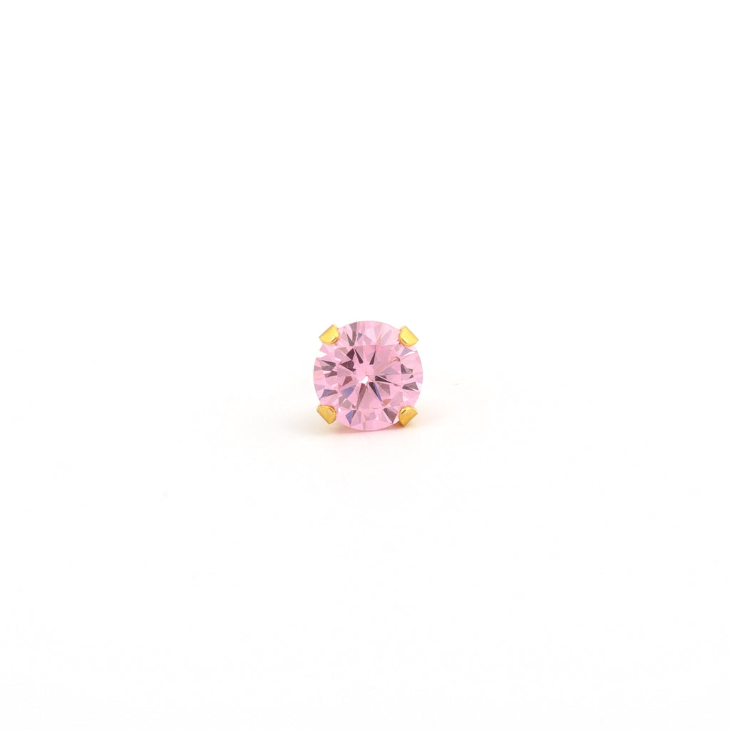 Sensitive Sterilized Prong-Set Cubic Zirconia  Fashion Studs - Pink - 6mm - Gold Plated