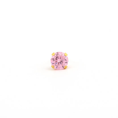 Sensitive Sterilized Prong-Set Cubic Zirconia  Fashion Studs - Pink - 6mm - Gold Plated