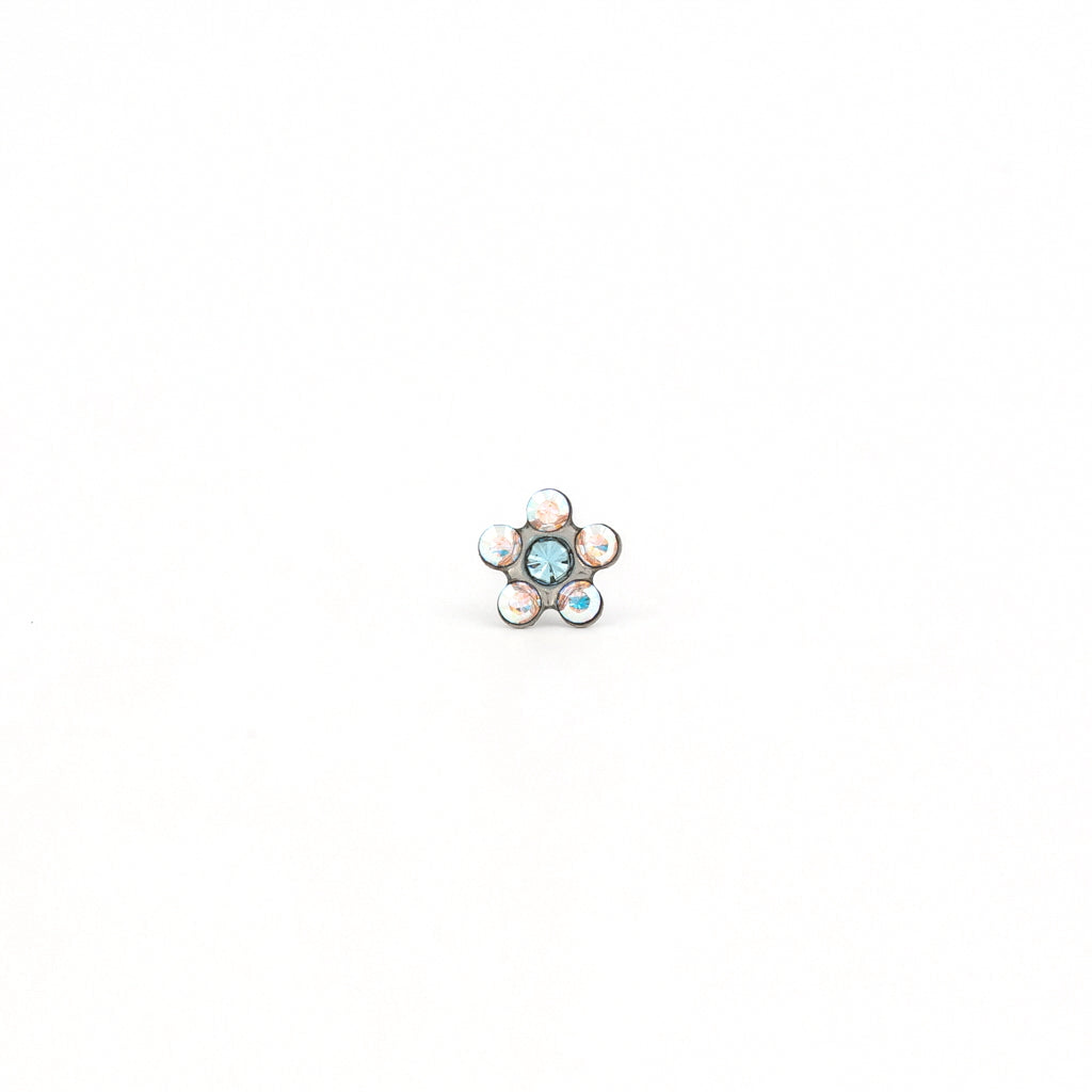 Sensitive Sterilized Daisy Cubic Zirconia Fashion Studs - AB Crystal / Aquamarine Crystal - Stainless Steel