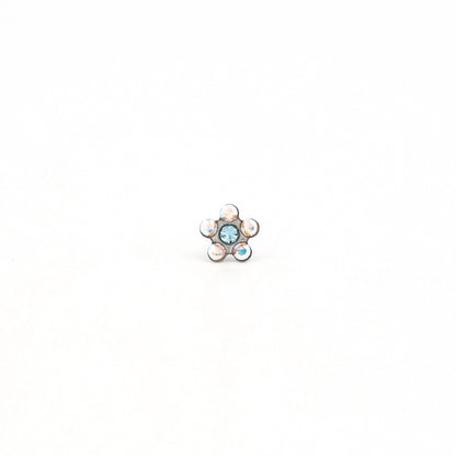 Sensitive Sterilized Daisy Cubic Zirconia Fashion Studs - AB Crystal / Aquamarine Crystal - Stainless Steel