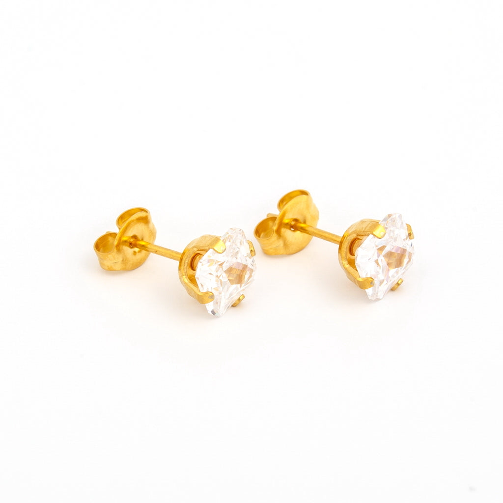 Sensitive Sterilized Prong-Set Princess-Cut Cubic Zirconia  Fashion Studs - 6x6mm - Gold Plated