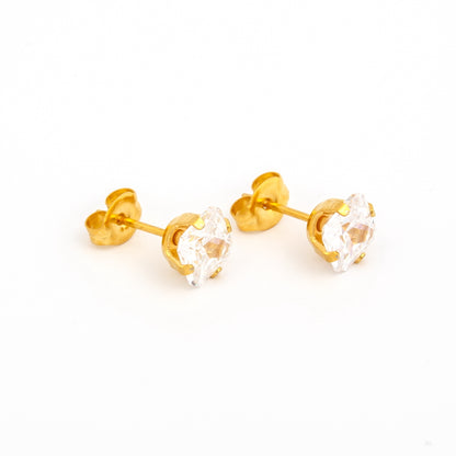 Sensitive Sterilized Prong-Set Princess-Cut Cubic Zirconia  Fashion Studs - 6x6mm - Gold Plated