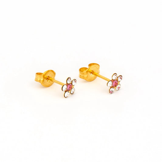 Sensitive Sterilized Daisy Cubic Zirconia  Fashion Studs - April Crystal/October Rose - Gold Plated