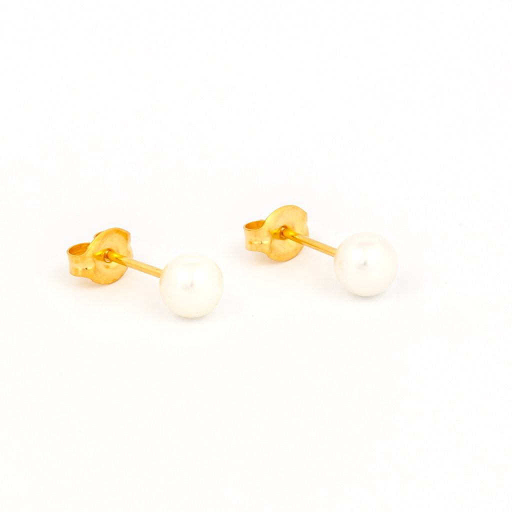 Sensitive Sterilized Prong-Set Pearl  Fashion Studs - 5mm - Gold Plated