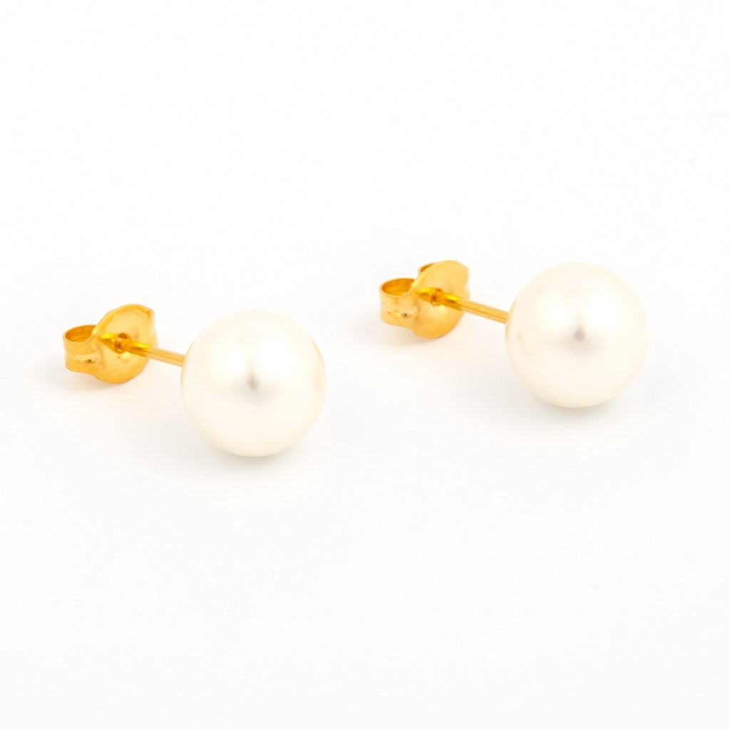 Sensitive Sterilized Prong-Set Pearl  Fashion Studs - 8mm - Gold Plated