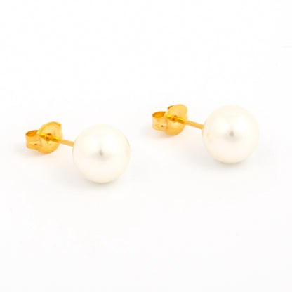 Sensitive Sterilized Prong-Set Pearl  Fashion Studs - 8mm - Gold Plated