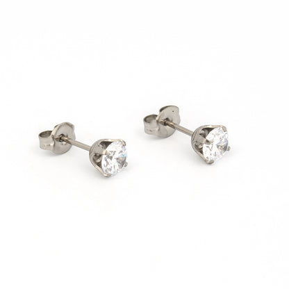 Sensitive Sterilized Prong-Set Cubic Zirconia  Fashion Studs - Clear cz - 5mm -  Stainless Steel