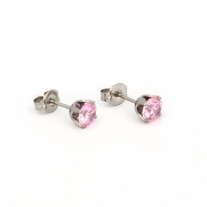 Sensitive Sterilized Prong-Set Cubic Zirconia  Fashion Studs - Pink - 5mm - Stainless Steel