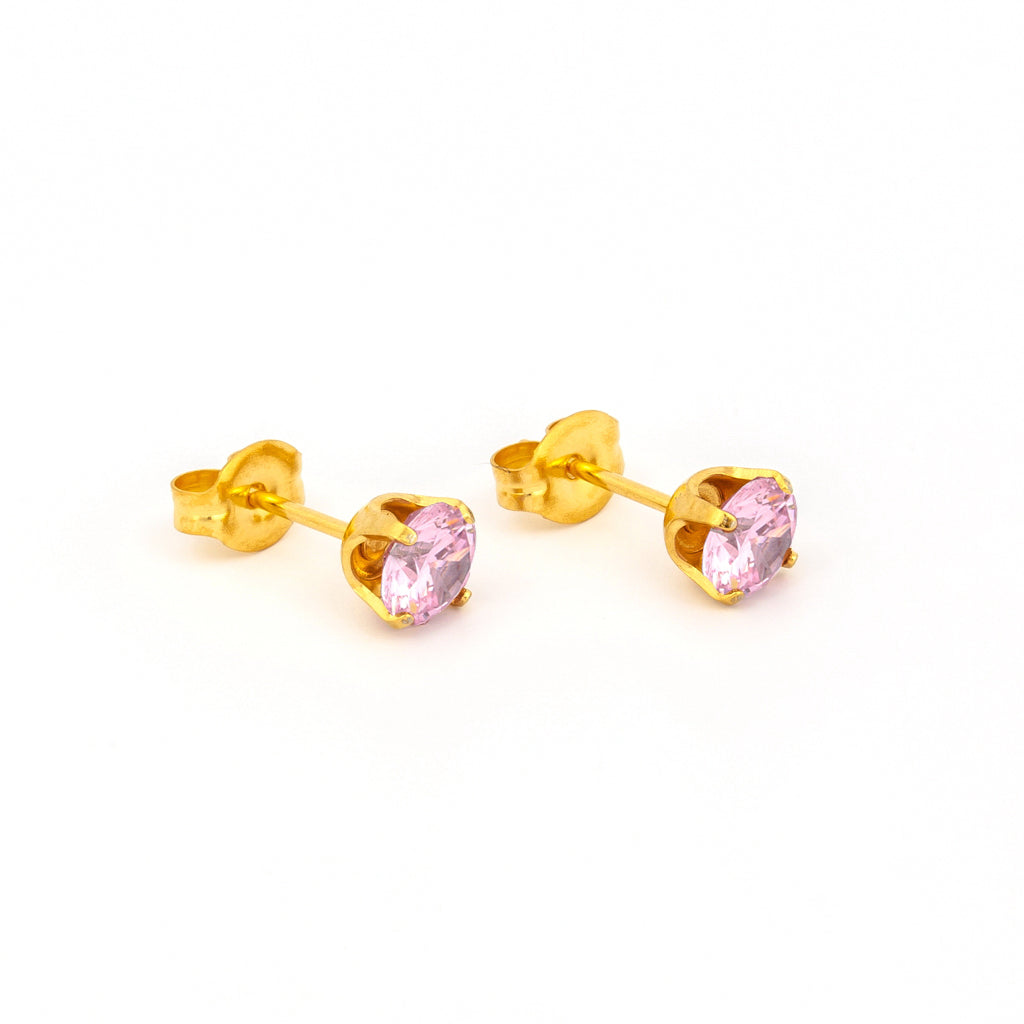 Sensitive Sterilized Prong-Set Cubic Zirconia  Fashion Studs - Pink - 5mm - Gold Plated