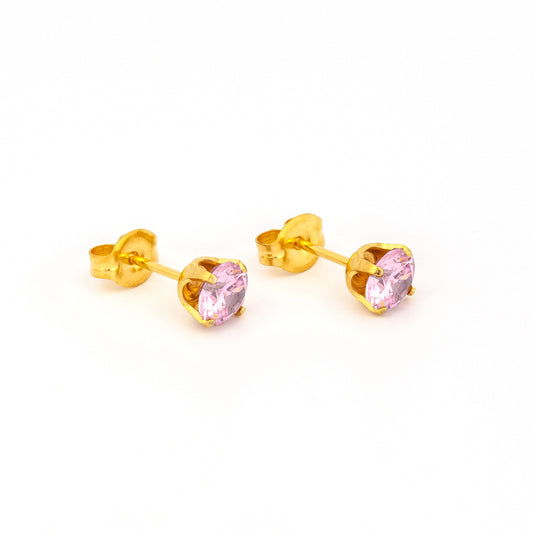 Sensitive Sterilized Prong-Set Cubic Zirconia  Fashion Studs - Pink - 5mm - Gold Plated