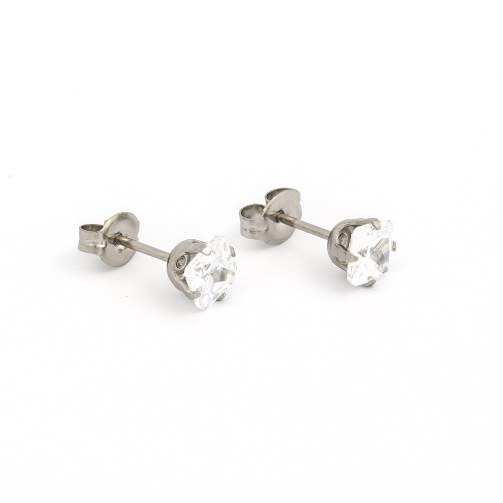 Sensitive Sterilized Prong-Set Princess-Cut Cubic Zirconia  Fashion Studs - 5x5mm - Stainless Steel