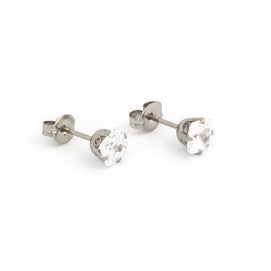 Sensitive Sterilized Prong-Set Princess-Cut Cubic Zirconia  Fashion Studs - 5x5mm - Stainless Steel