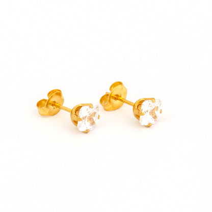 Sensitive Sterilized Prong-Set Princess-Cut Cubic Zirconia  Fashion Studs - 5x5mm - Gold Plated