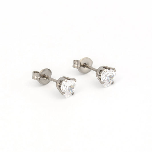 Sensitive Sterilized Heart Cubic Zirconia  Fashion Studs - 5x5mm - Stainless Steel