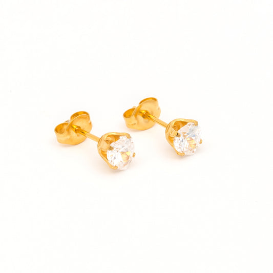 Sensitive Sterilized Heart Cubic Zirconia  Fashion Studs - 5x5mm - Gold Plated