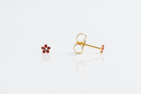 System 75  Daisy Birthstone Piercing Studs - July Ruby/Crystal - Baby Post - Gold Plated