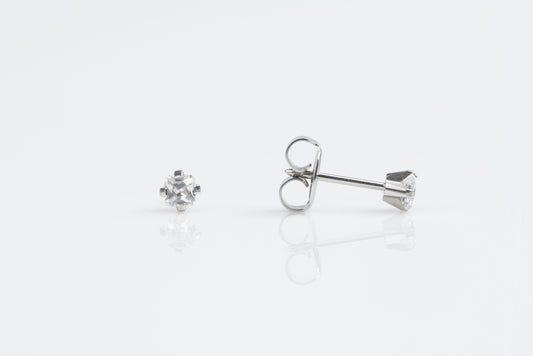 System 75™ Prong Set Princess Cut Piercing Studs - 3x3 - Cubic Zirconia - Stainless Steel