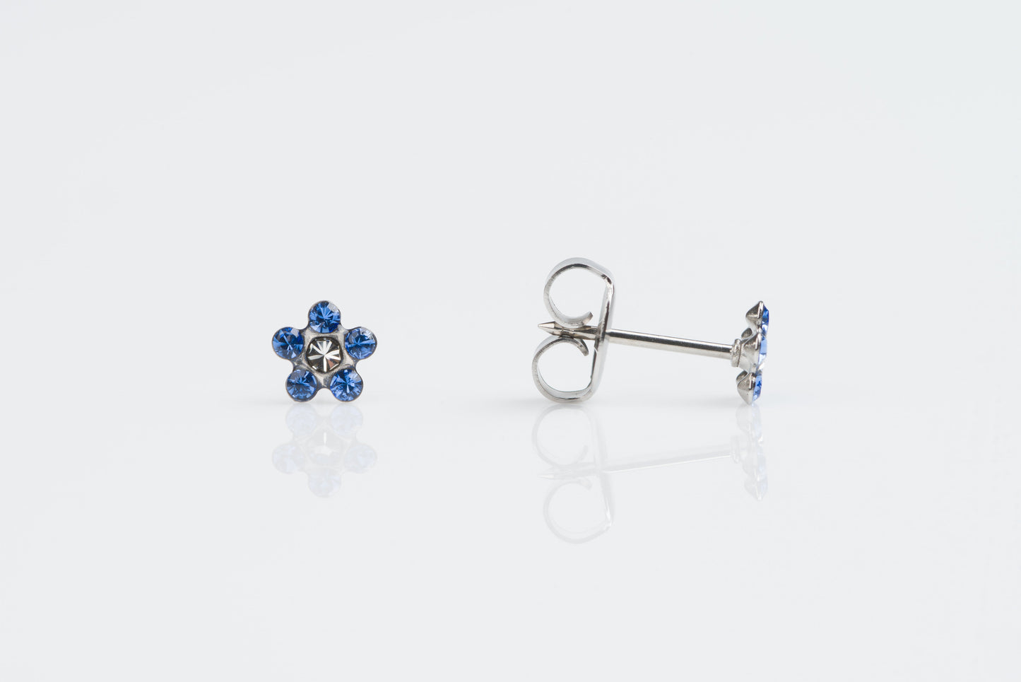 System 75™ Daisy Birthstone Piercing Studs - September Sapphire/Crystal - Regular Post - 14K White Gold