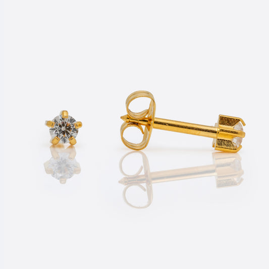 Prong Set Cubic Zirconia Universal Flatpack Piercing Studs - Gold Plated - Clear Cubic Zirconia - Regular Adaptor