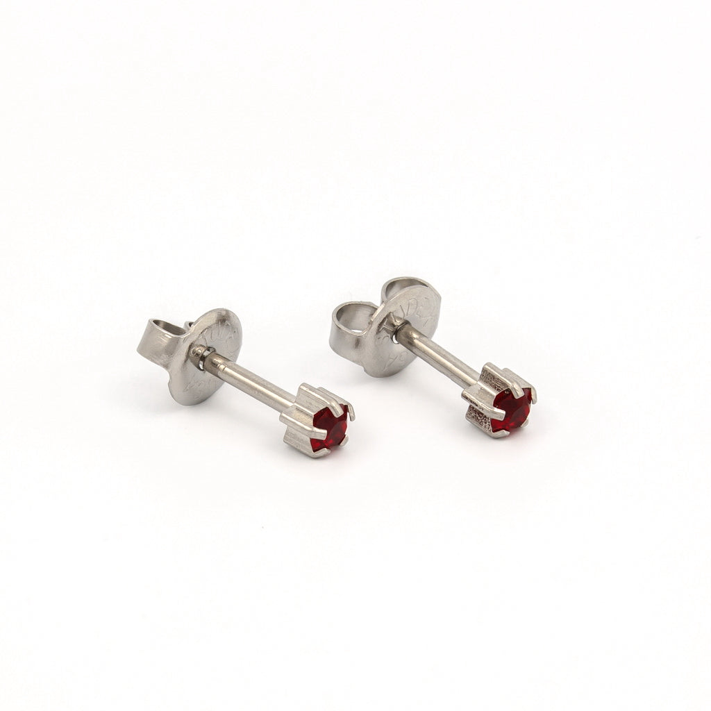 Prong Set Birthstone Universal Flatpack Piercing Studs - Stainless Steel - January Garnet Crystal - Regular Adaptor