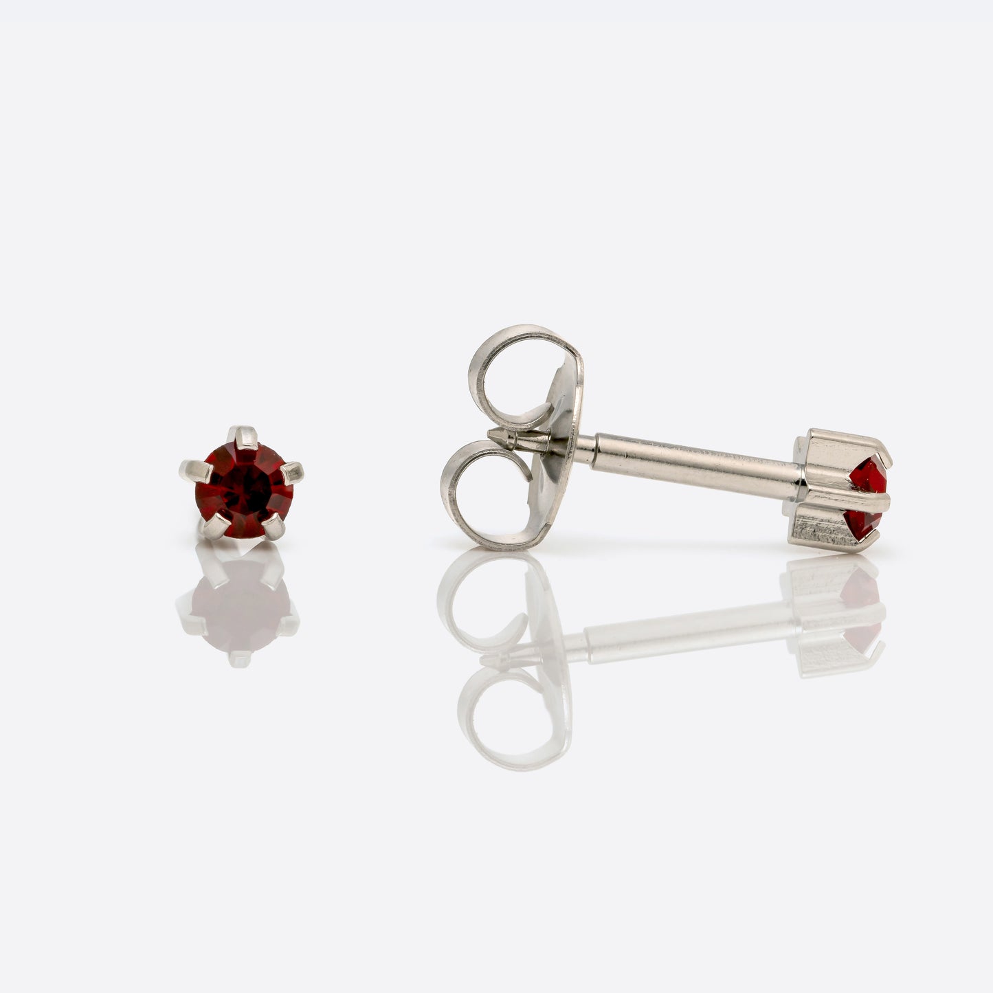 Prong Set Birthstone Universal Flatpack Piercing Studs - Stainless Steel - January Garnet Crystal - Regular Adaptor