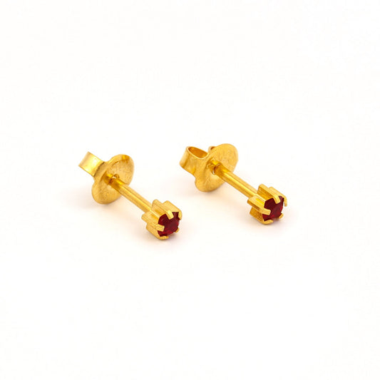 Prong Set Birthstone Universal Flatpack Piercing Studs - Gold Plated  - January Garnet Crystal - Regular Adaptor