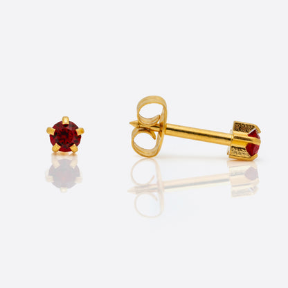 Prong Set Birthstone Universal Flatpack Piercing Studs - Gold Plated  - January Garnet Crystal - Regular Adaptor