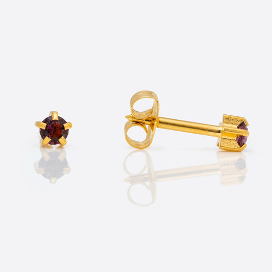 Prong Set Birthstone Universal Flatpack Piercing Studs - Gold Plated  - February Amethyst Crystal - Regular Adaptor
