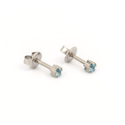 Prong Set Birthstone Universal Flatpack Piercing Studs - Stainless Steel - March Aquamarine Crystal - Regular Adaptor