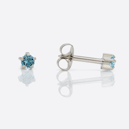 Prong Set Birthstone Universal Flatpack Piercing Studs - Stainless Steel - March Aquamarine Crystal - Regular Adaptor