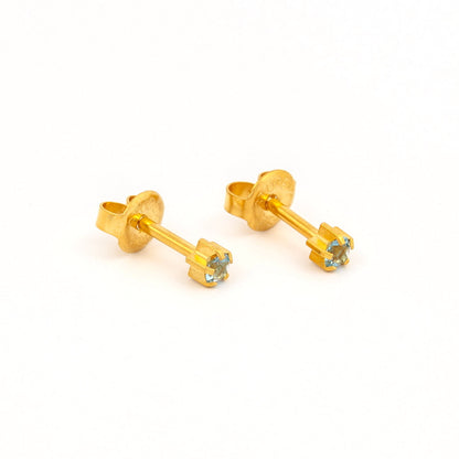 Prong Set Birthstone Universal Flatpack Piercing Studs - Gold Plated  - March Aquamarine Crystal - Regular Adaptor