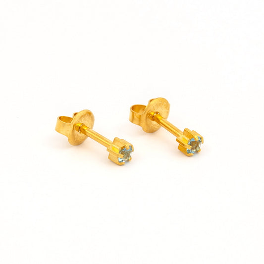 Prong Set Birthstone Universal Flatpack Piercing Studs - Gold Plated  - March Aquamarine Crystal - Regular Adaptor