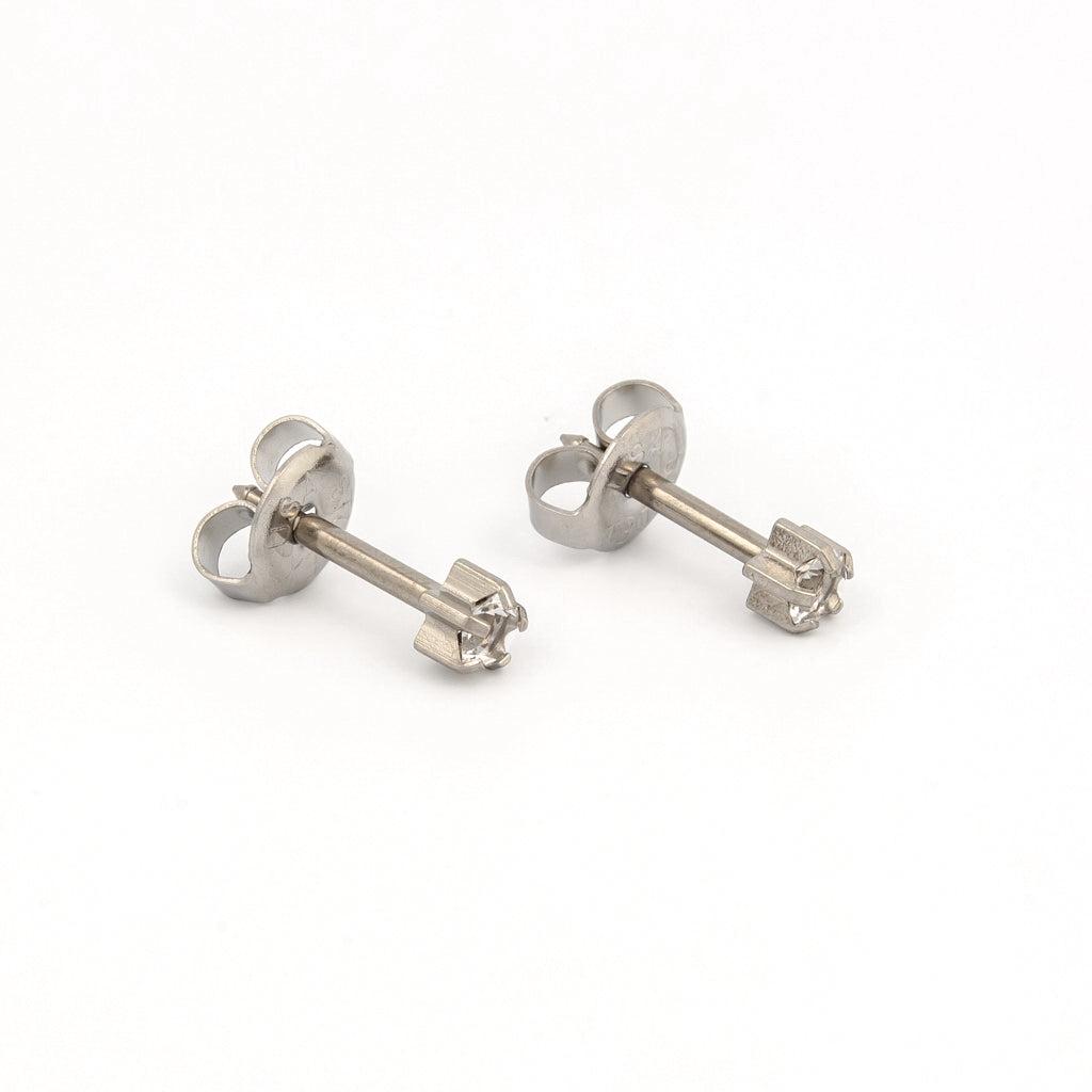 Prong Set Birthstone Universal Flatpack Piercing Studs - Stainless Steel - April Clear Crystal - Regular Adaptor