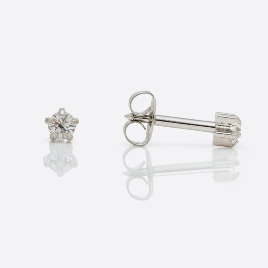 Prong Set Birthstone Universal Flatpack Piercing Studs - Stainless Steel - April Clear Crystal - Regular Adaptor