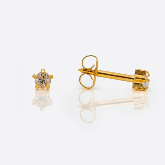 Prong Set Birthstone Universal Flatpack Piercing Studs - Gold Plated  - April Clear Crystal - Regular Adaptor