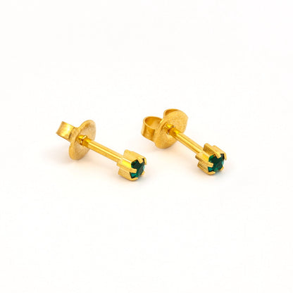 Prong Set Birthstone Universal Flatpack Piercing Studs - Gold Plated  - May Emerald Crystal - Regular Adaptor