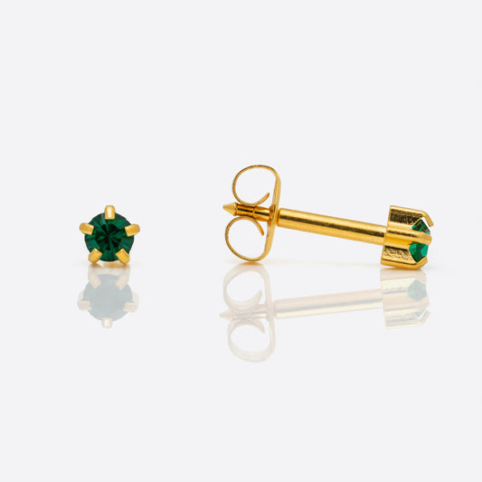 Prong Set Birthstone Universal Flatpack Piercing Studs - Gold Plated  - May Emerald Crystal - Regular Adaptor