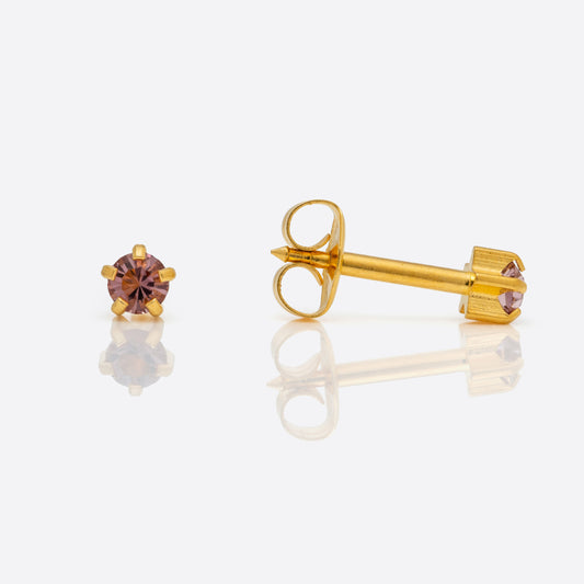 Prong Set Birthstone Universal Flatpack Piercing Studs - Gold Plated - June Alexandrite Crystal - Regular Adaptor