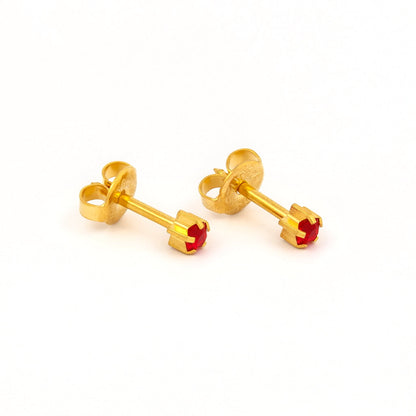 Prong Set Birthstone Universal Flatpack Piercing Studs - Gold Plated - July Ruby Crystal - Regular Adaptor