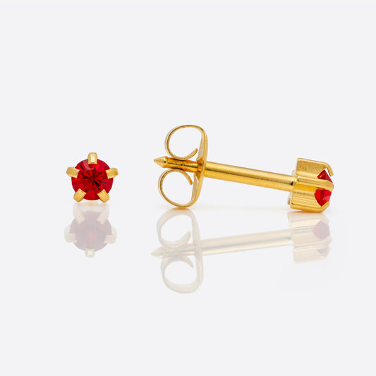 Prong Set Birthstone Universal Flatpack Piercing Studs - Gold Plated - July Ruby Crystal - Regular Adaptor