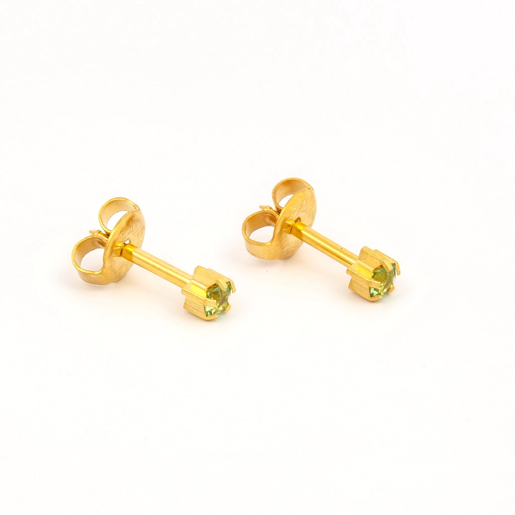 Prong Set Birthstone Universal Flatpack Piercing Studs - Gold Plated  - August Peridot Crystal - Regular Adaptor