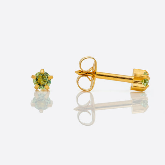 Prong Set Birthstone Universal Flatpack Piercing Studs - Gold Plated  - August Peridot Crystal - Regular Adaptor