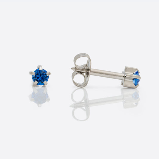 Prong Set Birthstone Universal Flatpack Piercing Studs - Stainless Steel - September Sapphire Crystal - Regular Adaptor