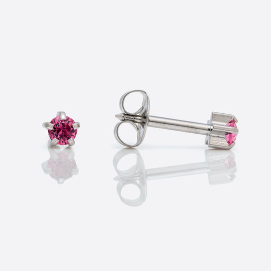 Prong Set Birthstone Universal Flatpack Piercing Studs - Stainless Steel - October Rose Crystal - Regular Adaptor