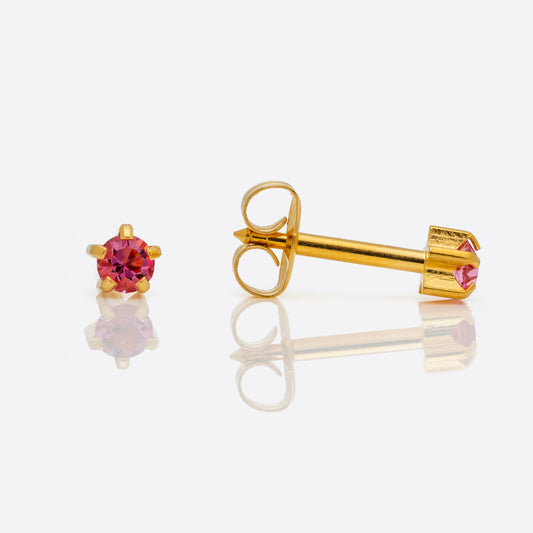 Prong Set Birthstone Universal Flatpack Piercing Studs - Gold Plated - October Rose Crystal - Regular Adaptor