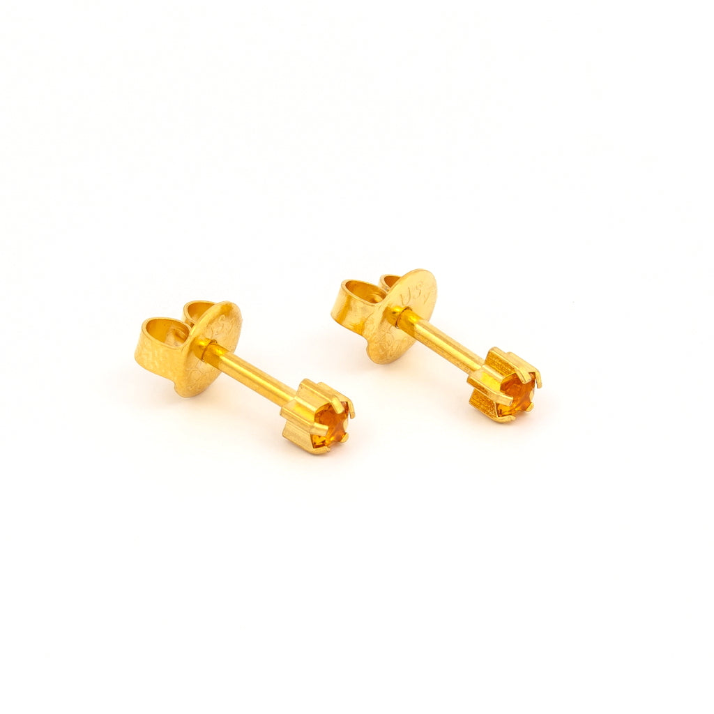 Prong Set Birthstone Universal Flatpack Piercing Studs - Gold Plated - November Topaz Crystal - Regular Adaptor