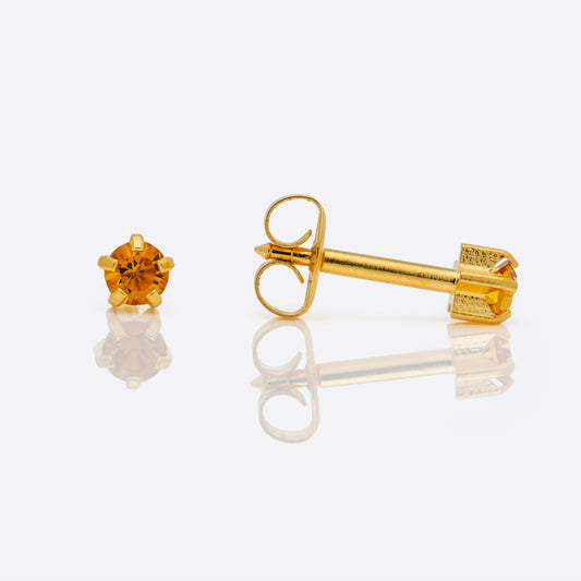 Prong Set Birthstone Universal Flatpack Piercing Studs - Gold Plated - November Topaz Crystal - Regular Adaptor