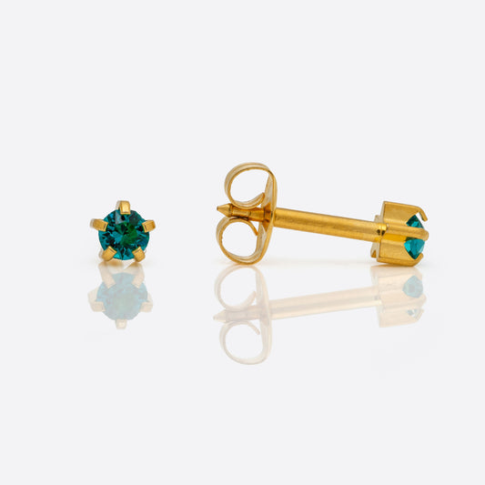 Prong Set Birthstone Universal Flatpack Piercing Studs - Gold Plated - December Blue Zircon Crystal - Regular Adaptor