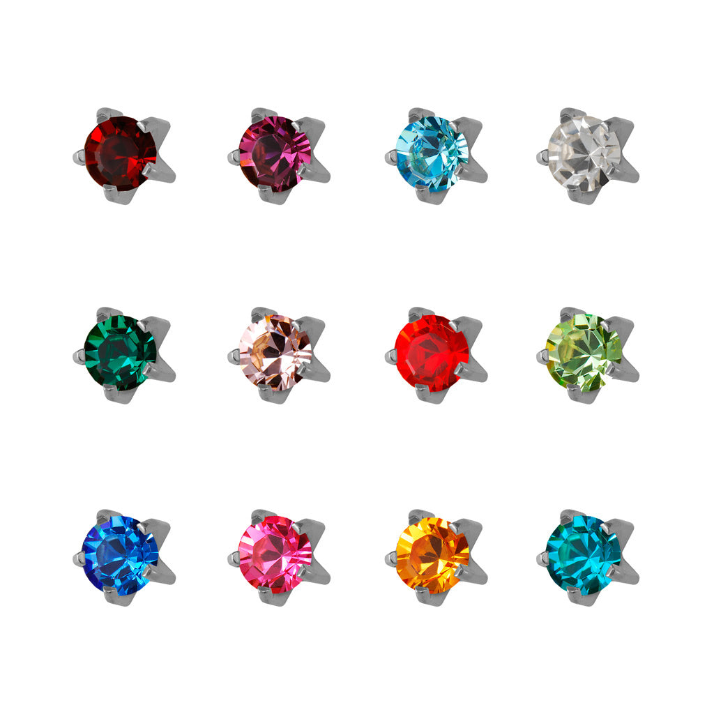 Prong-Set Birthstars Universal Flatpack Piercing Studs (Assorted Dozen) - Stainless Steel - Regular Adaptor